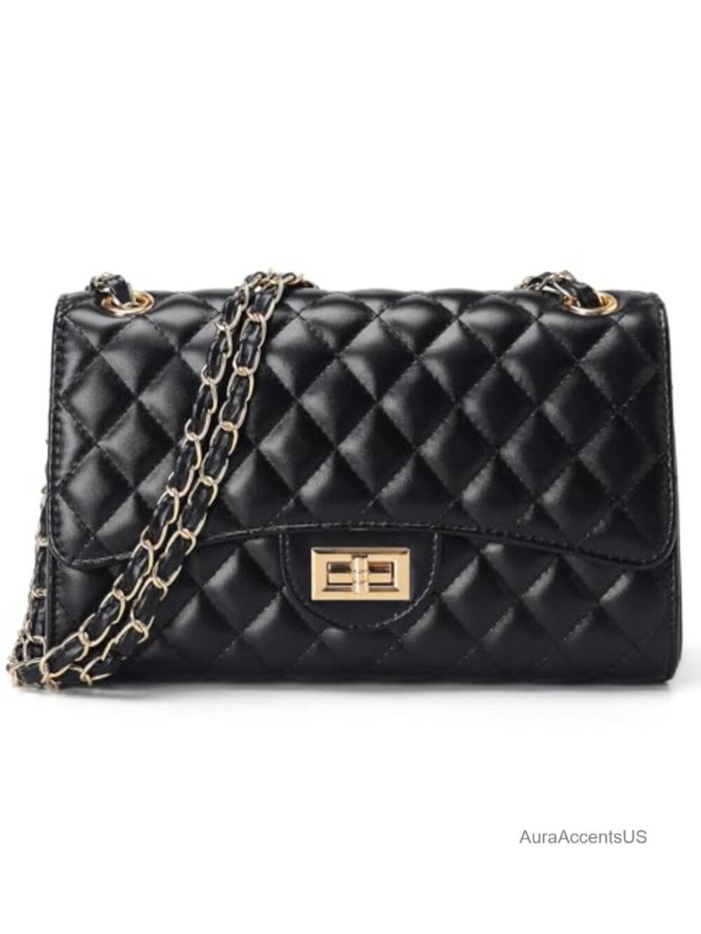 Quilted Vegan Leather Crossbody Satchel Handbag with Chain Strap